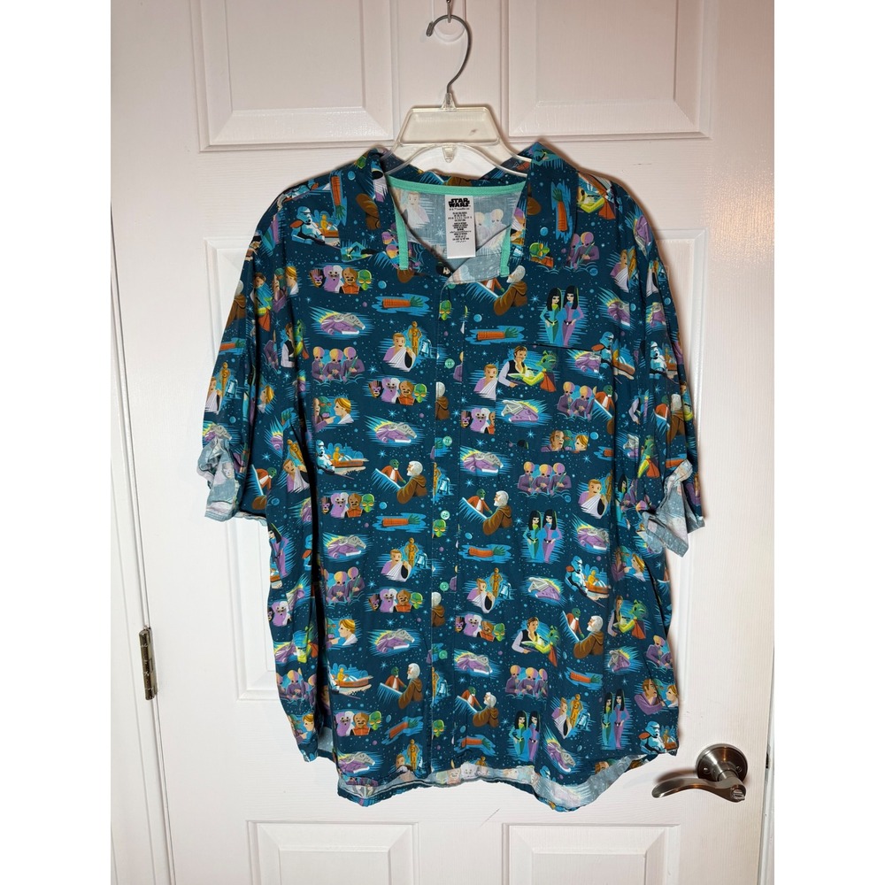 Star Wars Disney Store Mens XXL Cantina Character Print Button Down Shirt Teal